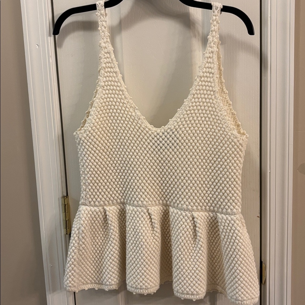 7 For All Mankind Cream Textured Peplum Tank Top - Picture 5 of 5